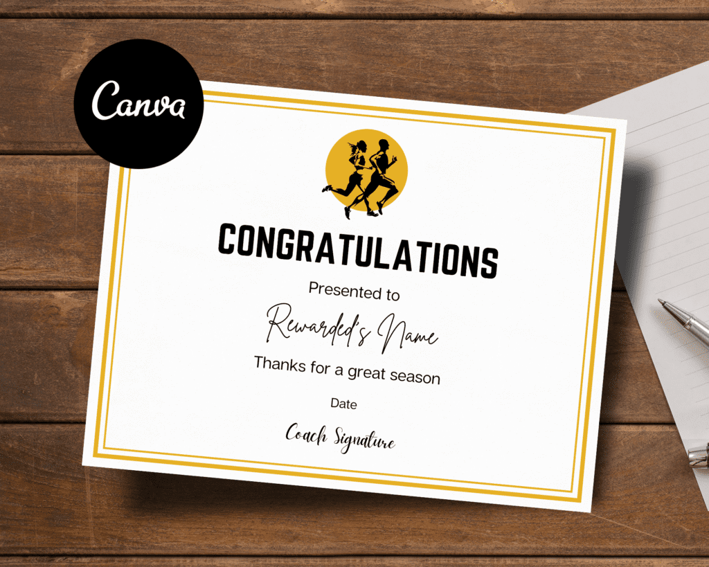 Custom running award certificate template amwa templates