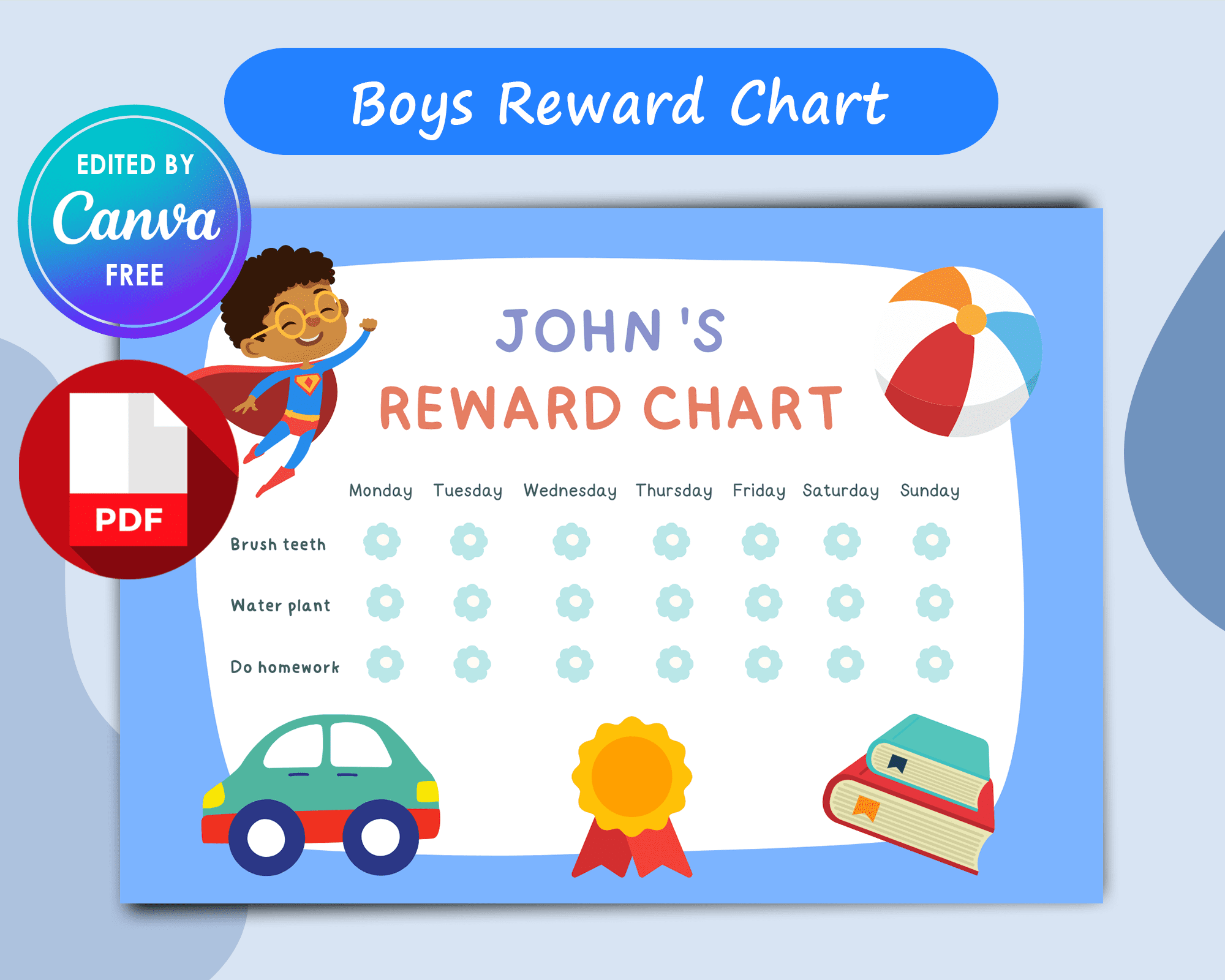 Boys Reward Chart PDF Printable & Editable Template | Amwa Templates
