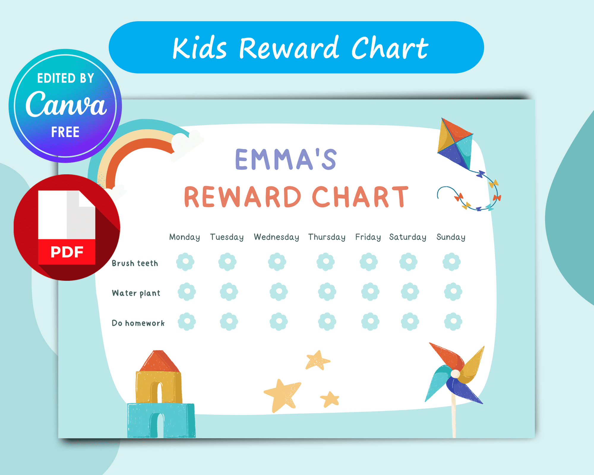 Kids Reward Chart PDF Printable & Editable Template | Amwa Templates